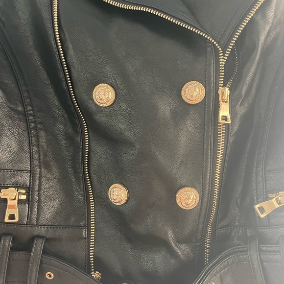 Black leather biker jacket Womens - Picture 2 of 3